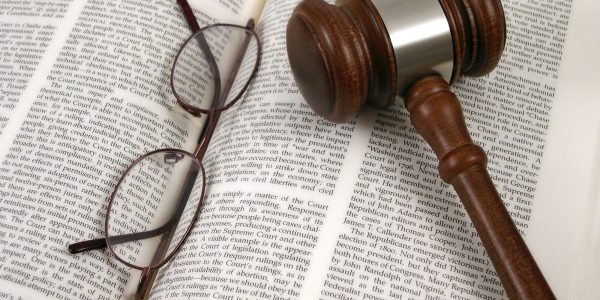 gavel, glasses, law book